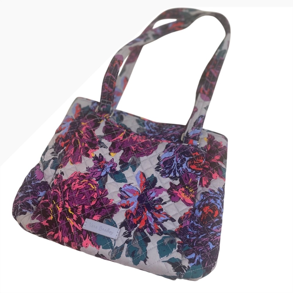 Vera‎ Bradley Quilted Cotton Floral Tote Bag Purple Multi Compartment Shoulder